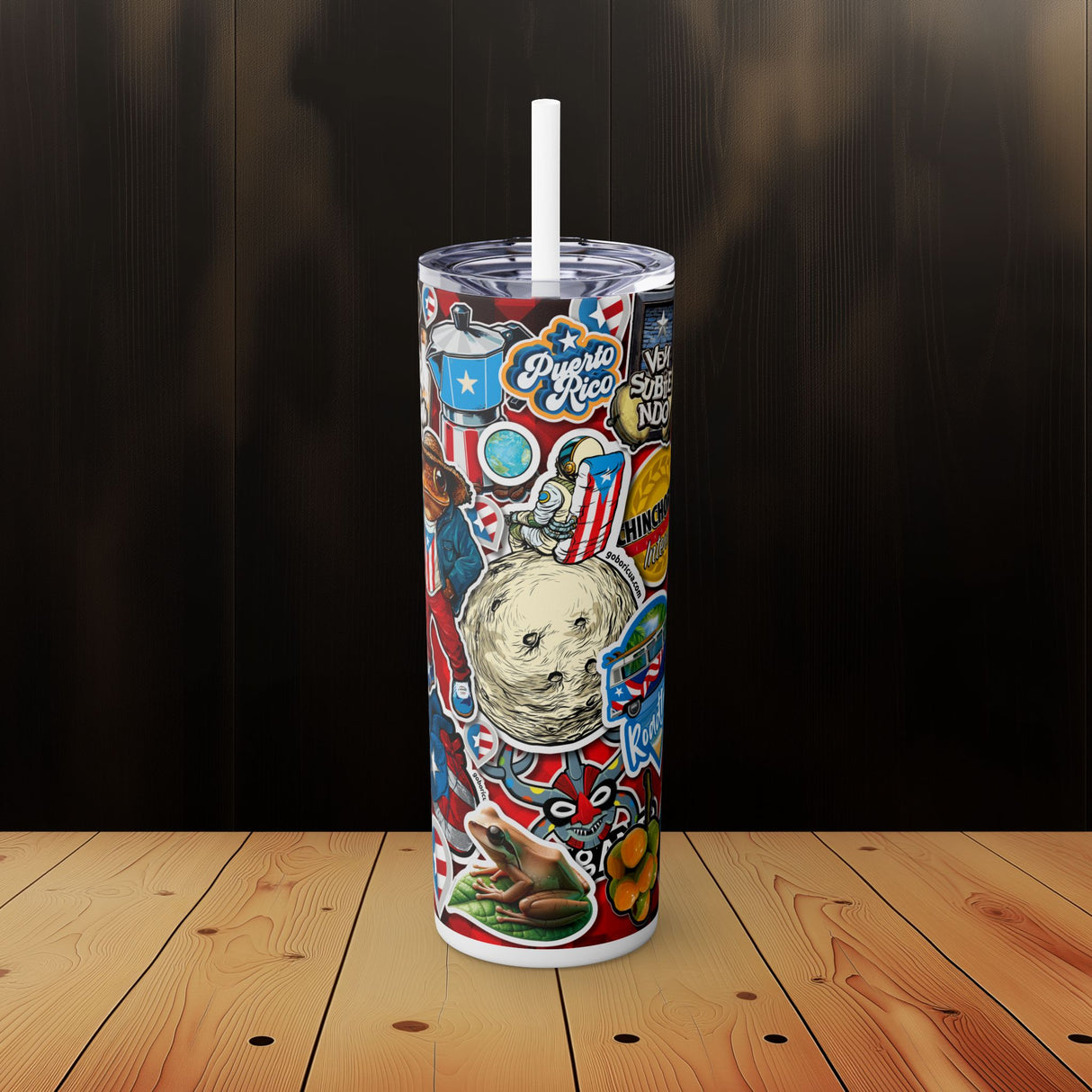 All Stickers Skinny Tumbler with Straw, 20oz