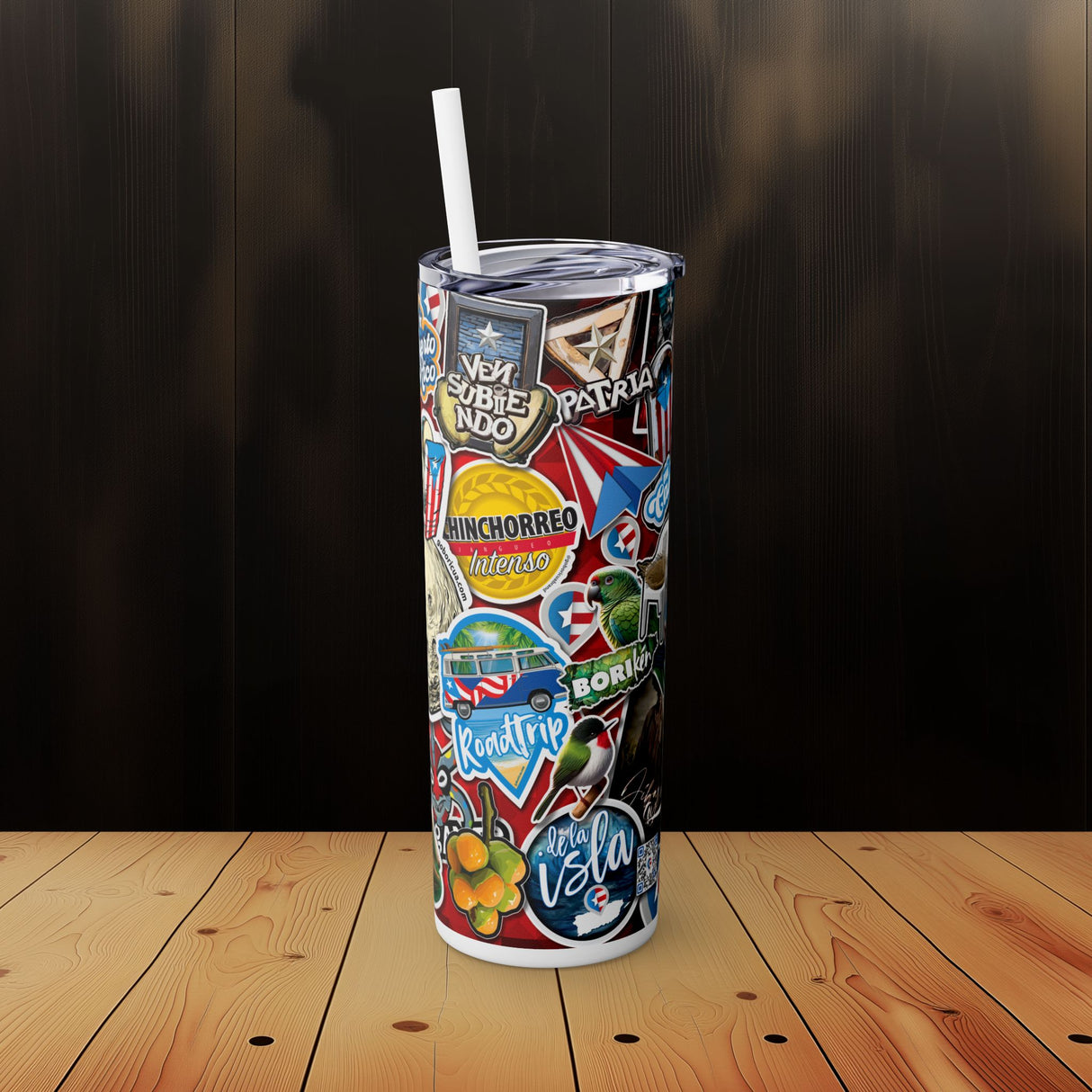 All Stickers Skinny Tumbler with Straw, 20oz