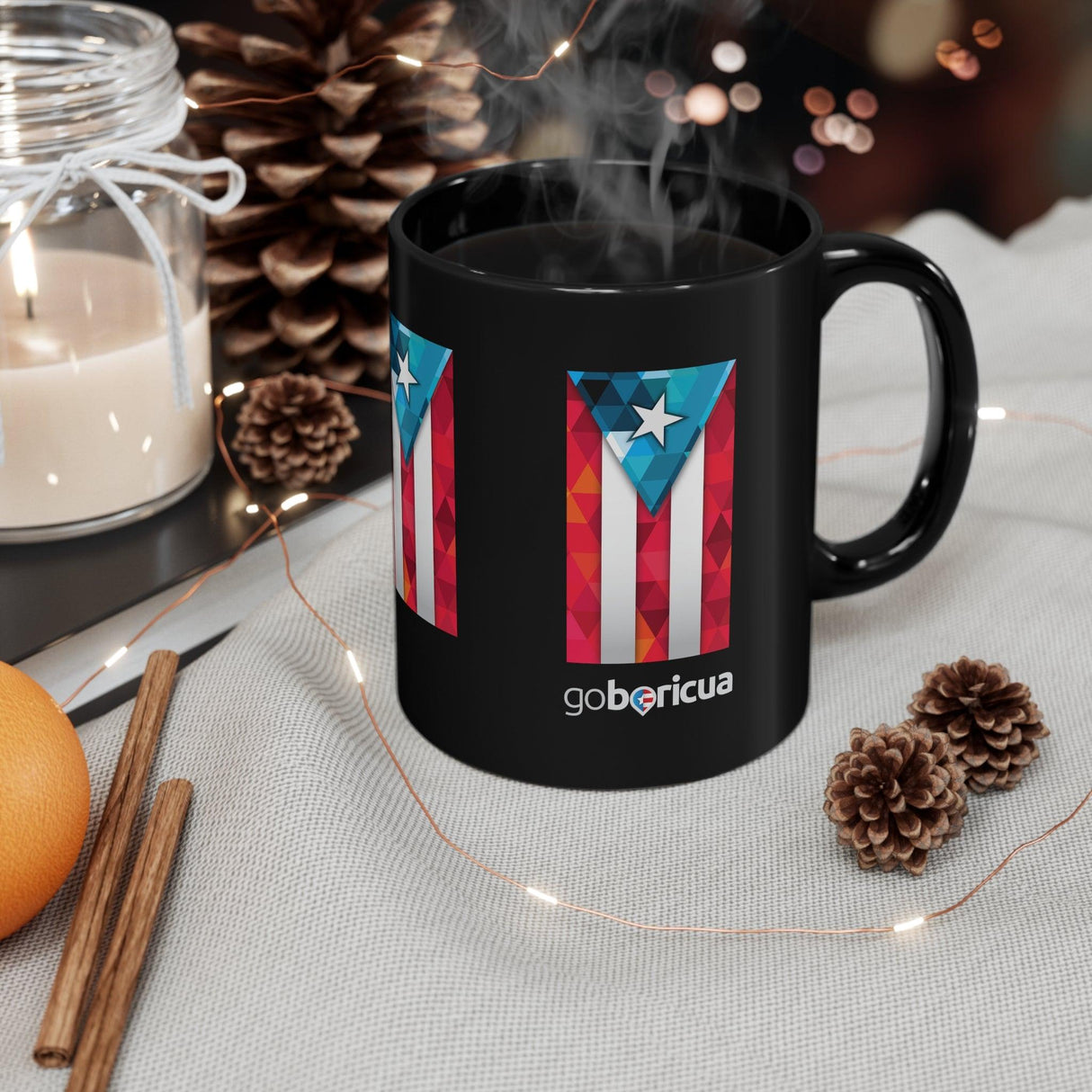 Bandera Puerto Rico Fractal Design Black mug 11oz