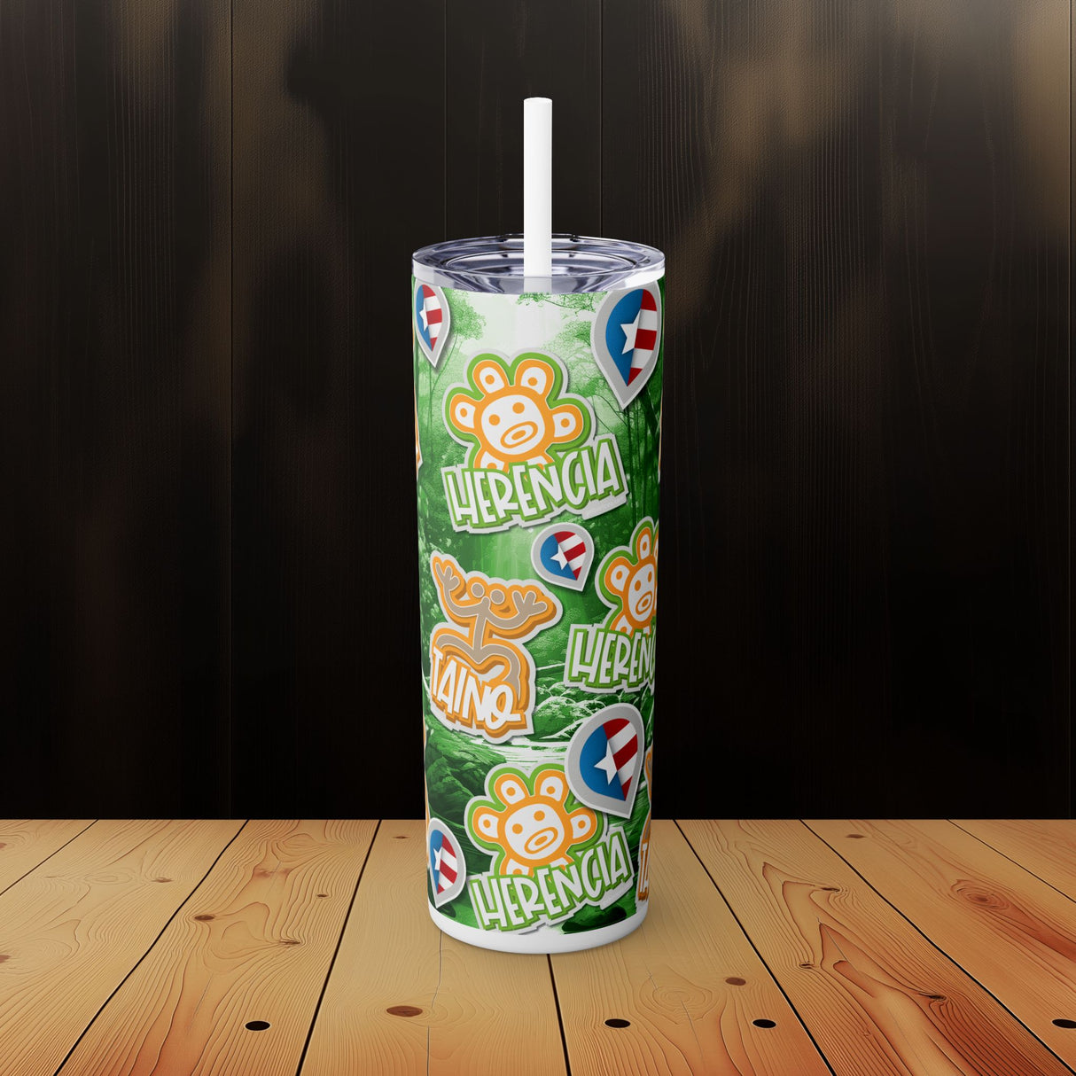 Taino Skinny Tumbler with Straw, 20oz