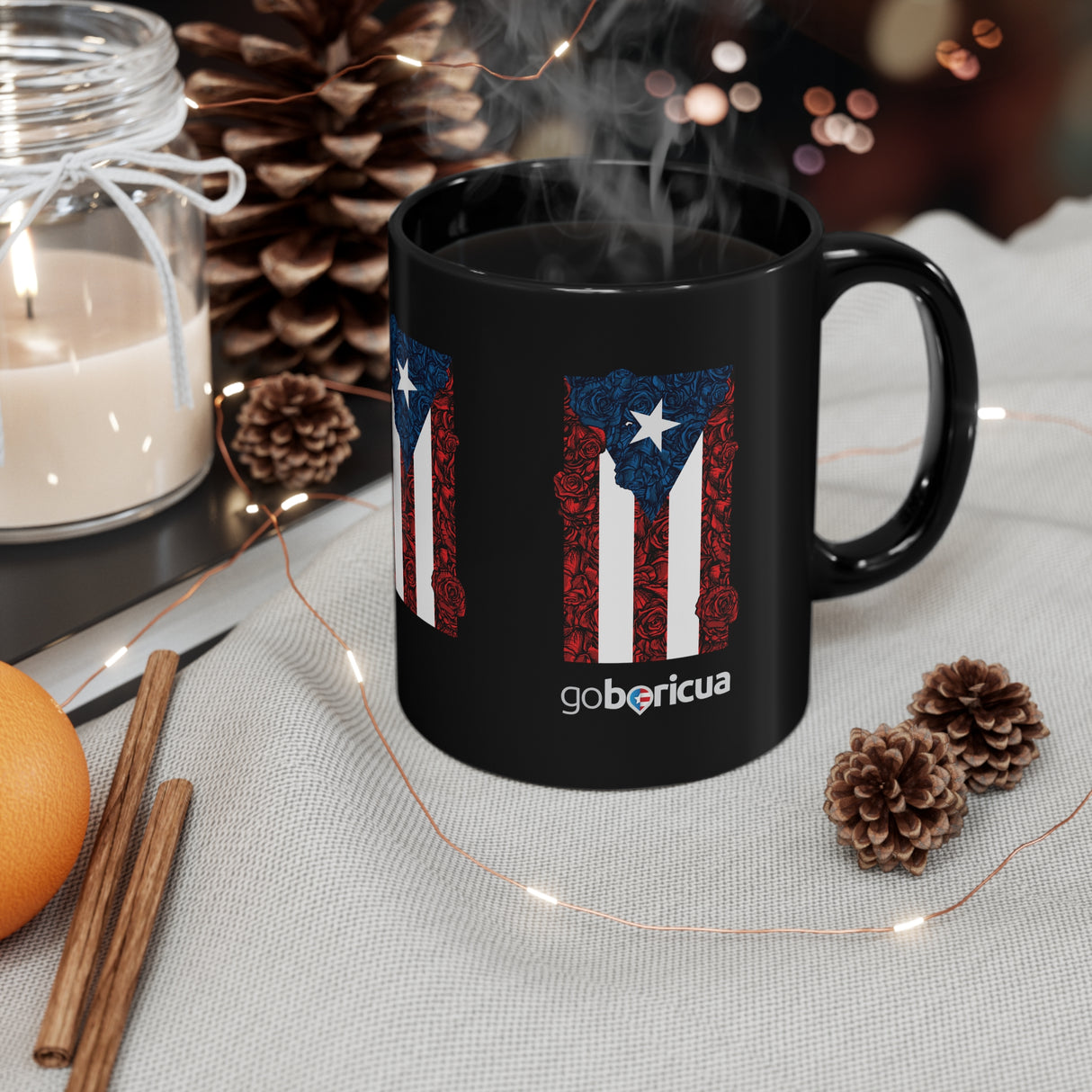 Bandera Puerto Rico Rosas Black mug 11oz