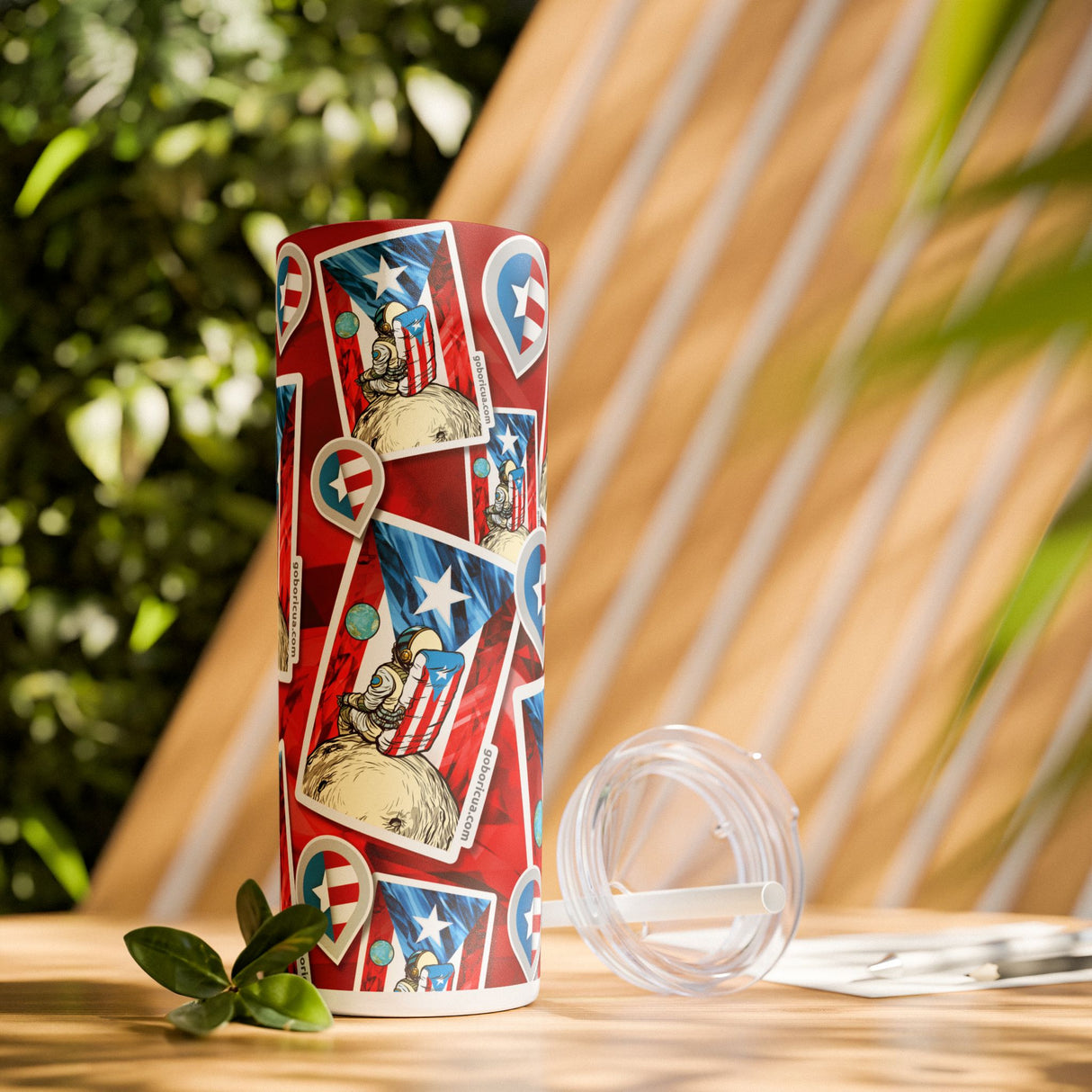 Borincano Skinny Tumbler with Straw, 20oz