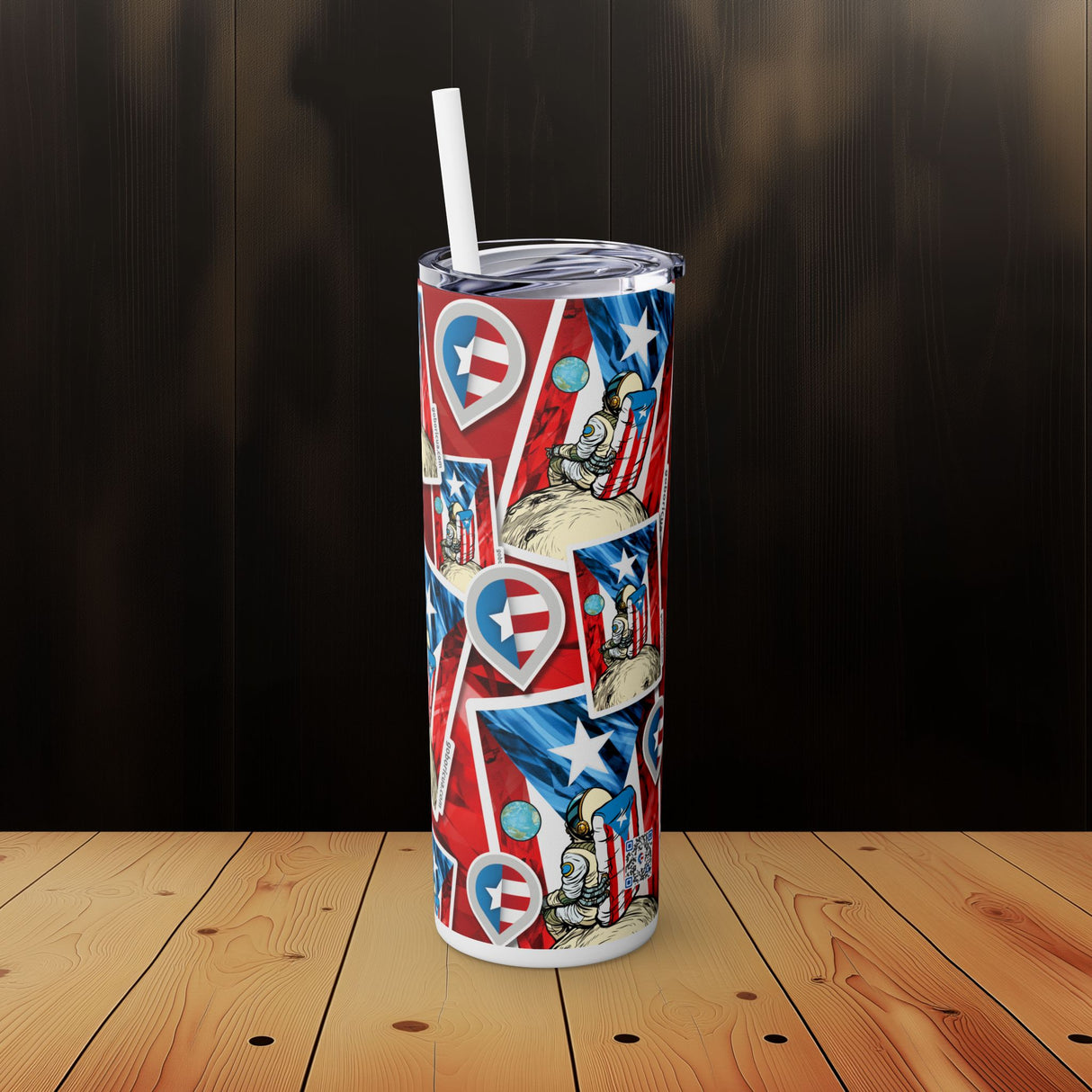 Borincano Skinny Tumbler with Straw, 20oz