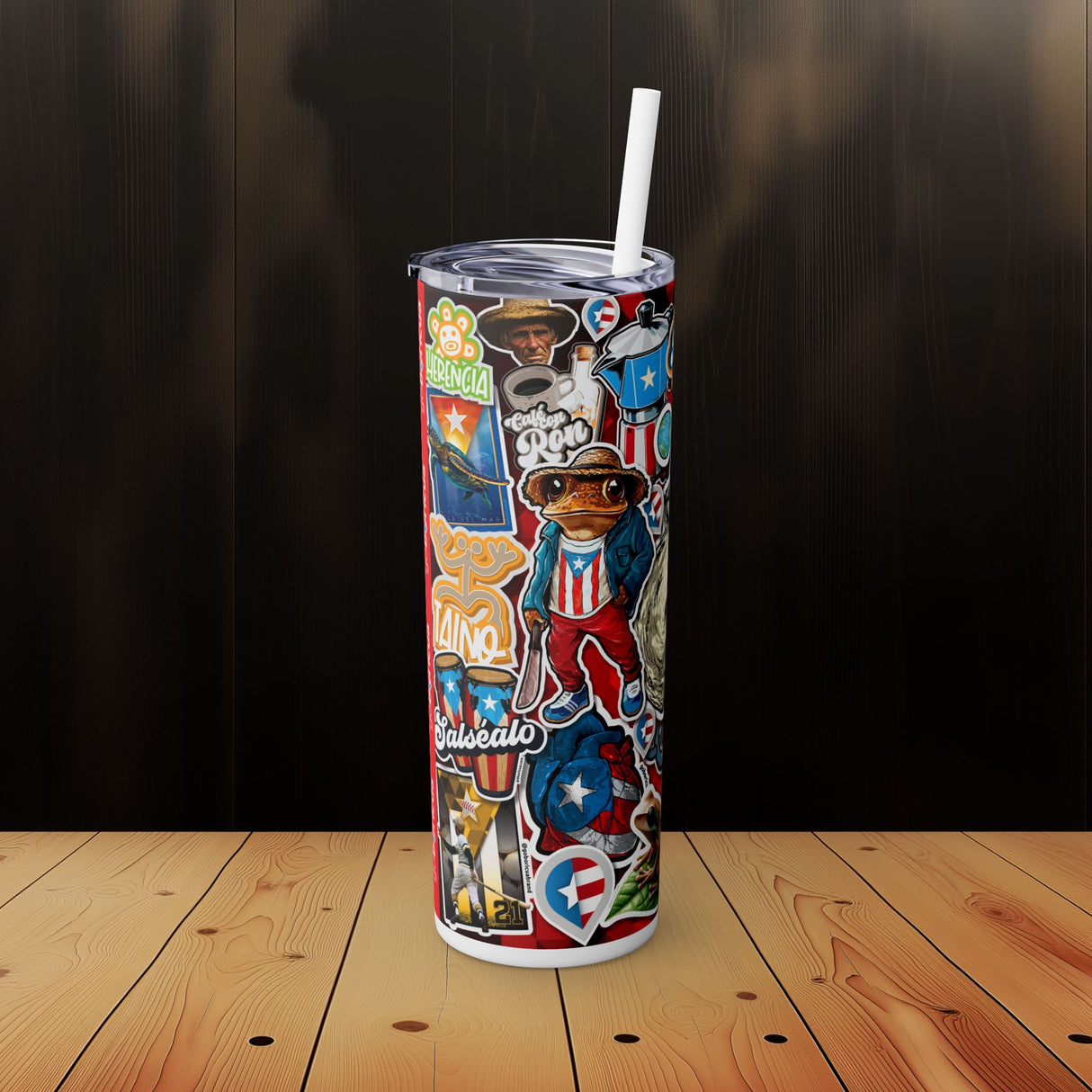 All Stickers Skinny Tumbler with Straw, 20oz