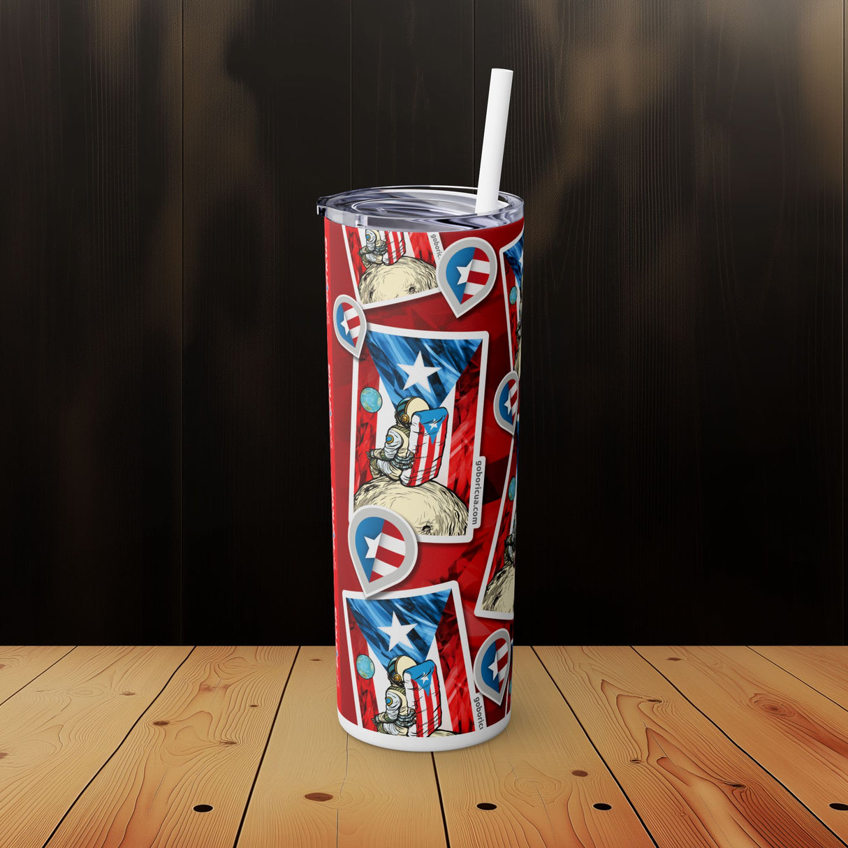 Borincano Skinny Tumbler with Straw, 20oz