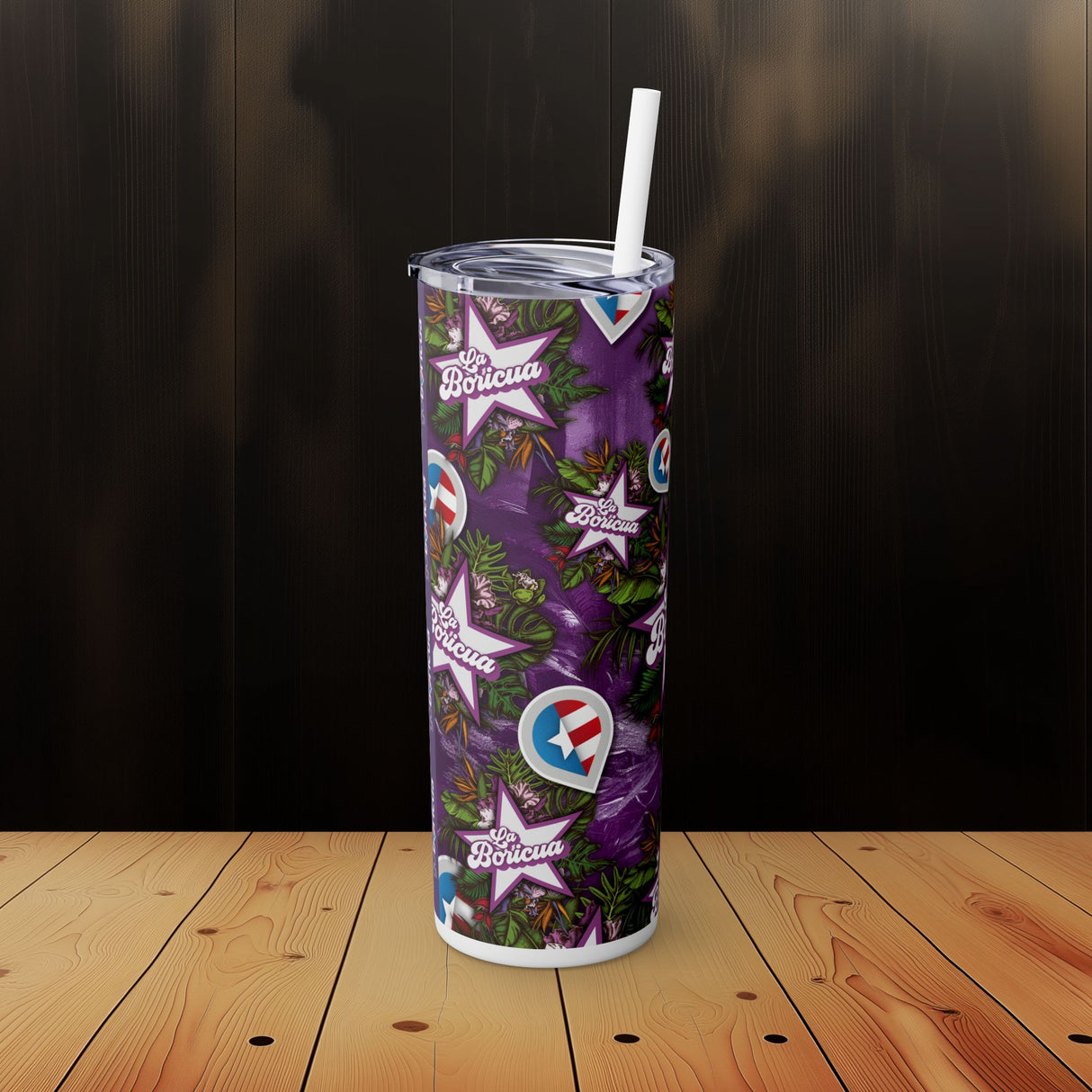 La Boricua Skinny Tumbler with Straw, 20oz
