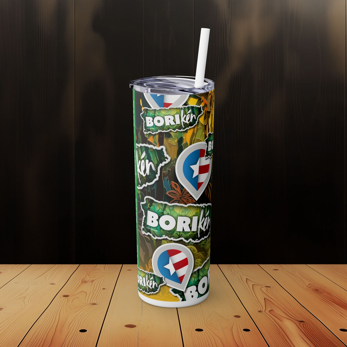 Borikén Skinny Tumbler with Straw, 20oz