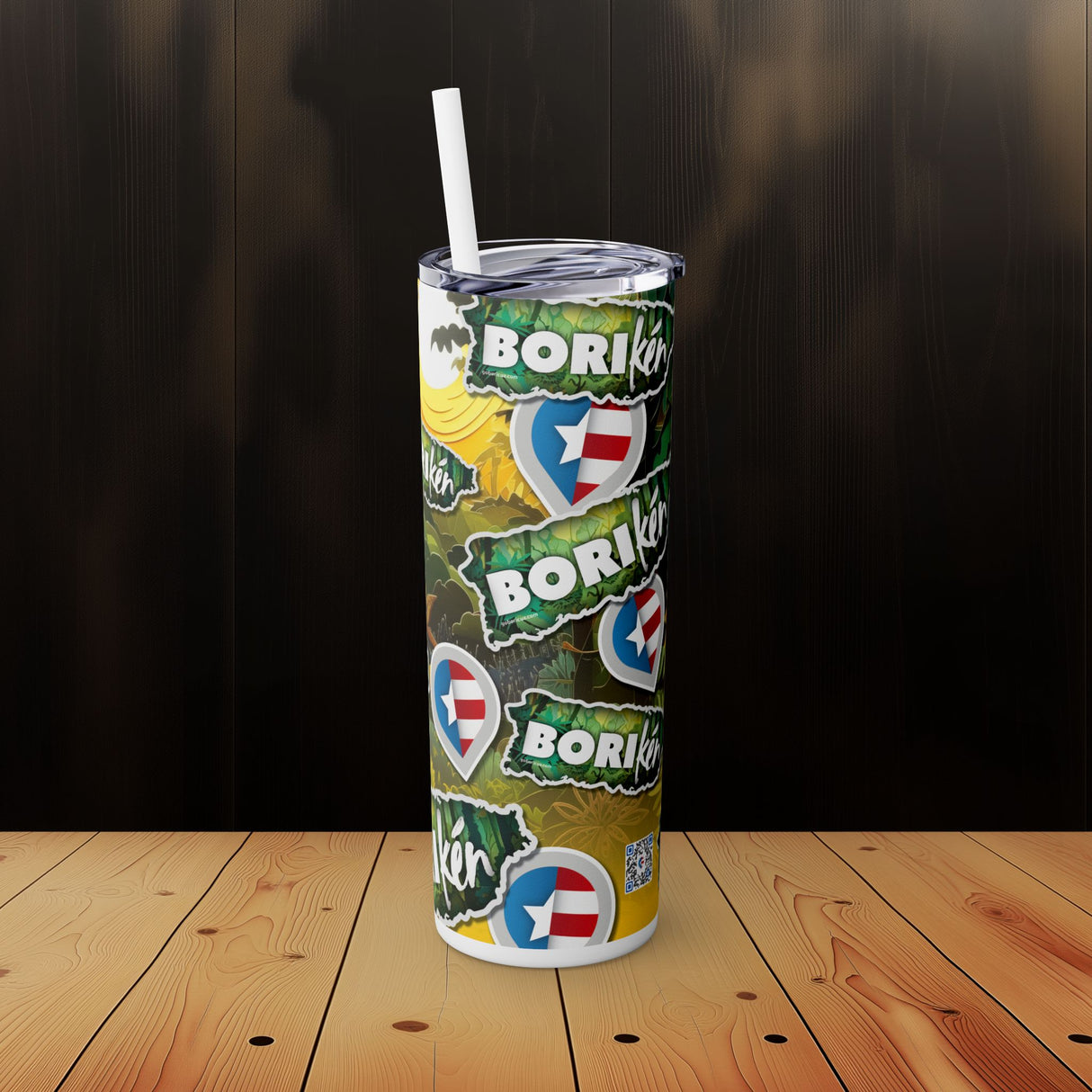 Borikén Skinny Tumbler with Straw, 20oz