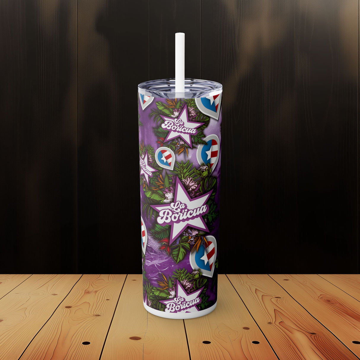 La Boricua Skinny Tumbler with Straw, 20oz