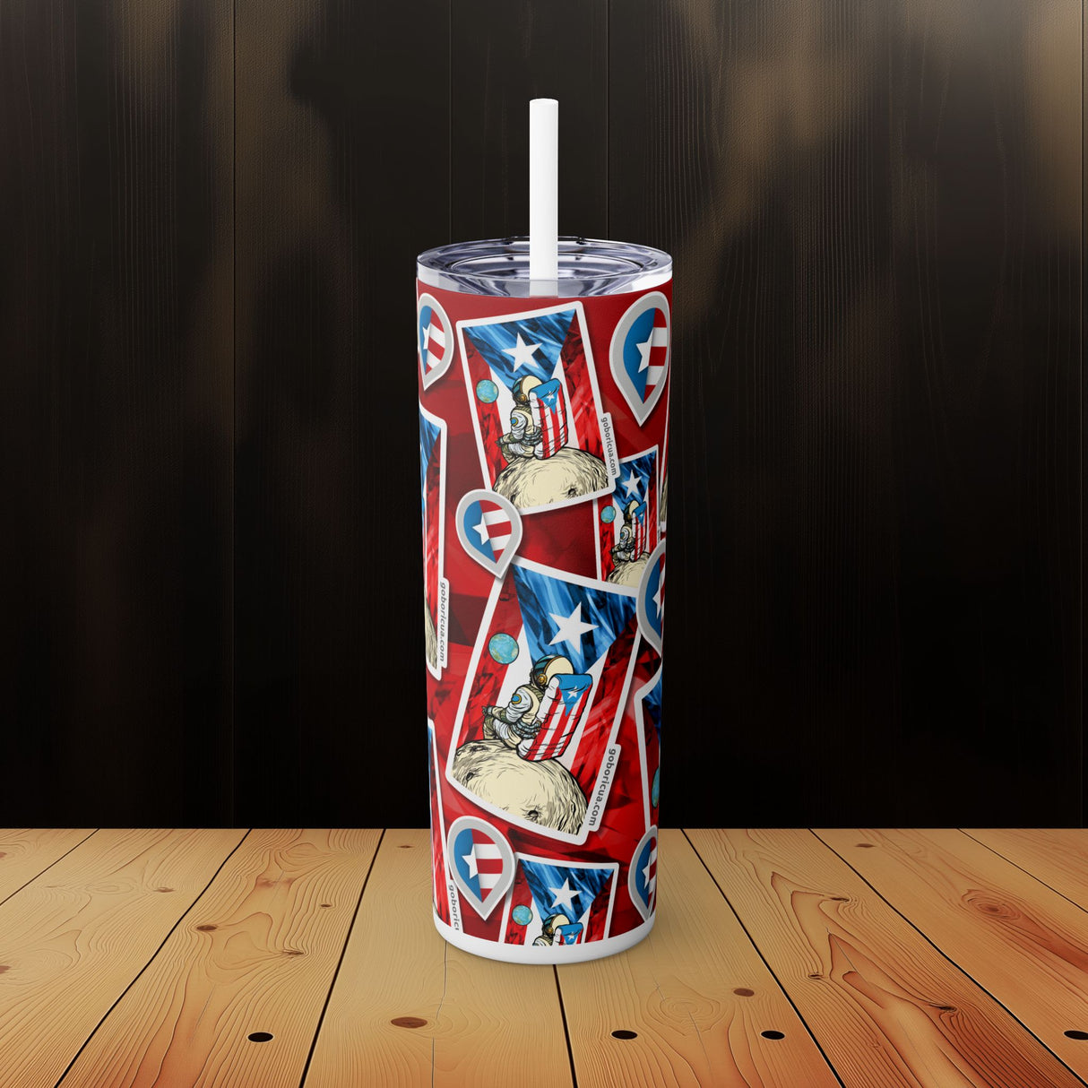 Borincano Skinny Tumbler with Straw, 20oz