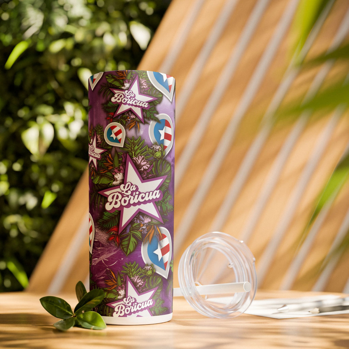 La Boricua Skinny Tumbler with Straw, 20oz