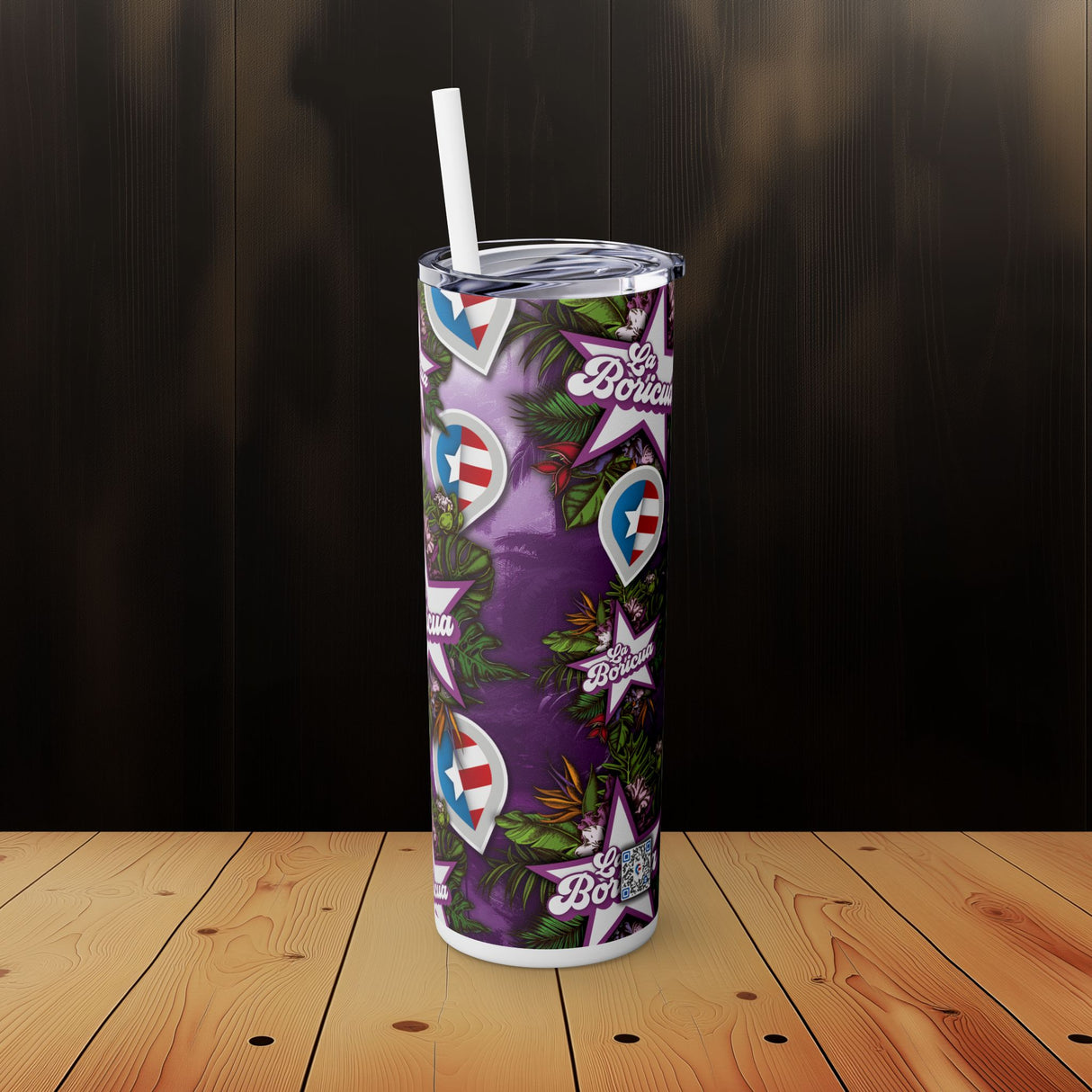 La Boricua Skinny Tumbler with Straw, 20oz