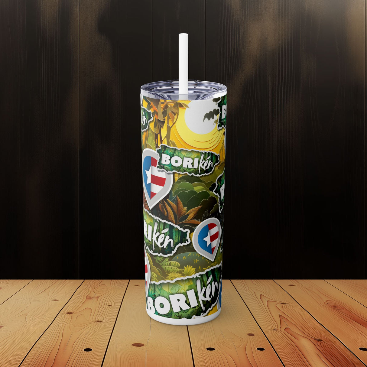 Borikén Skinny Tumbler with Straw, 20oz