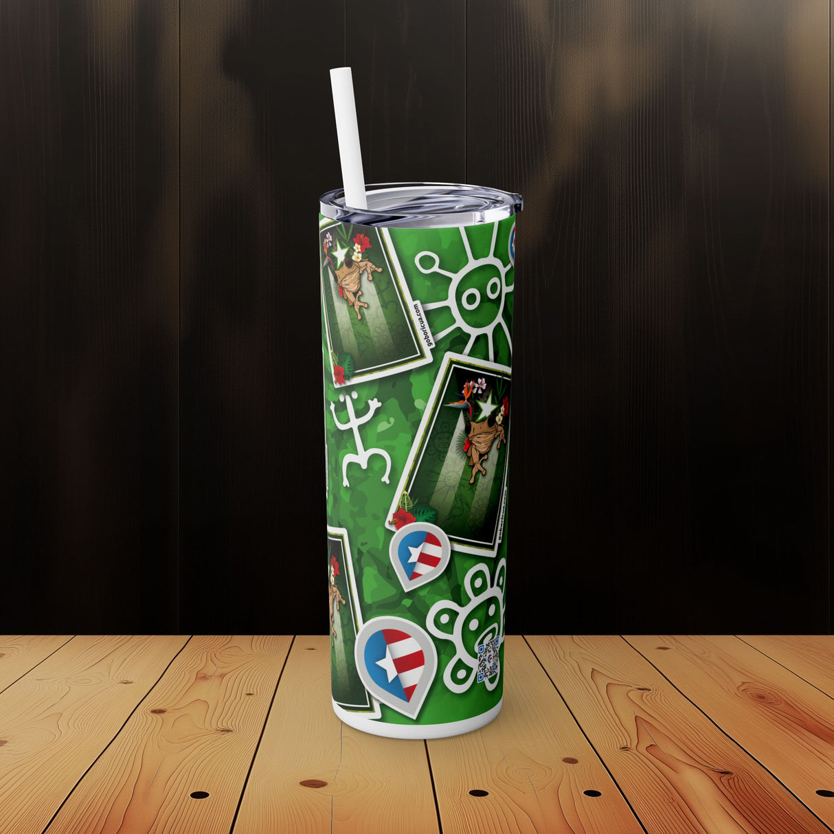 Coquí Indígena Skinny Tumbler with Straw, 20oz