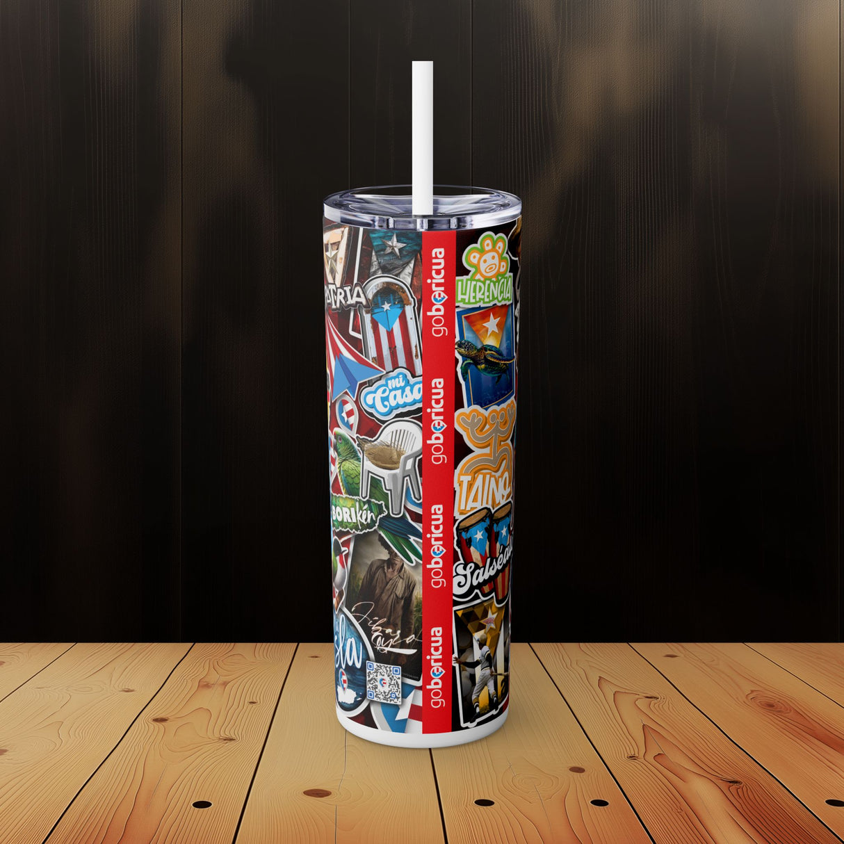 All Stickers Skinny Tumbler with Straw, 20oz