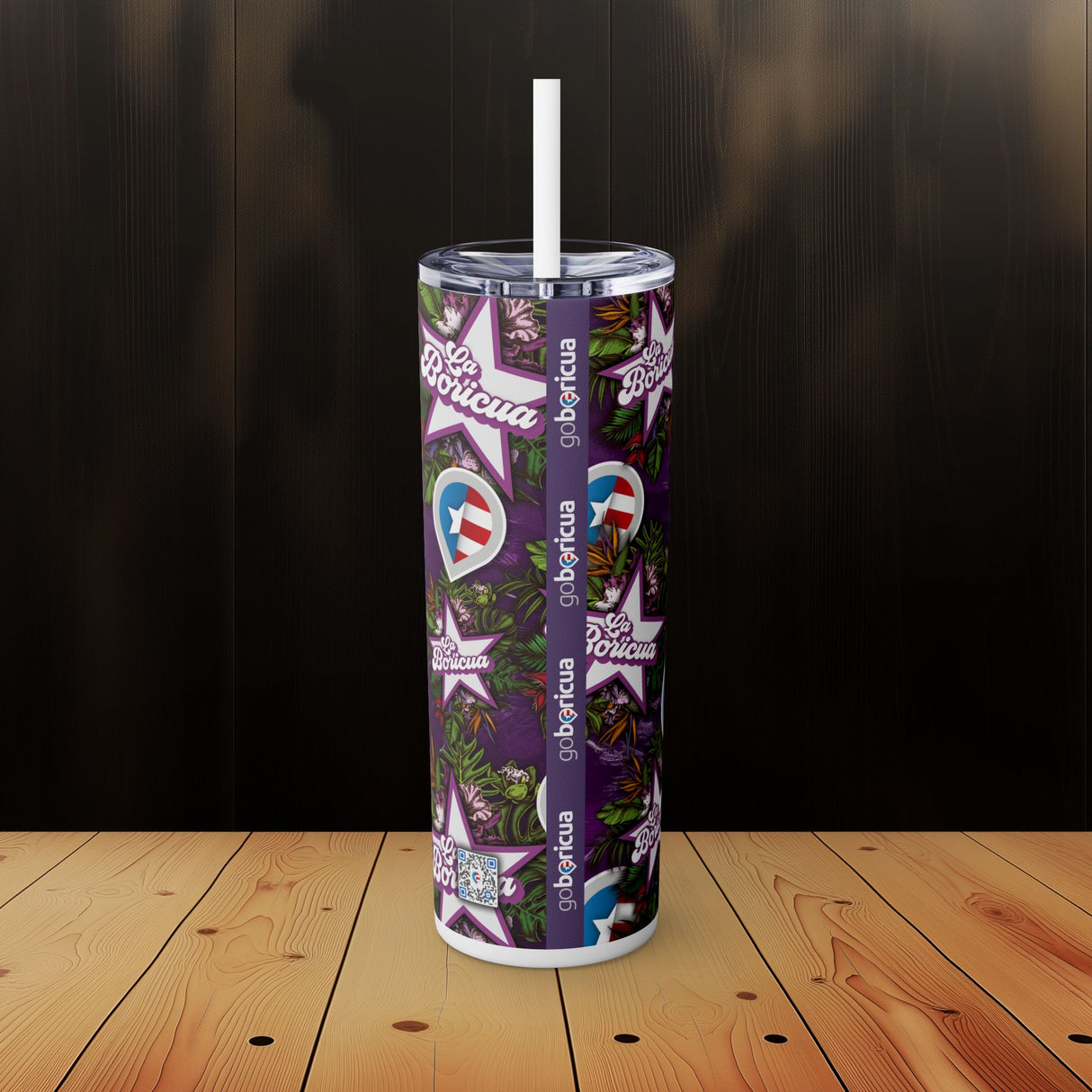 La Boricua Skinny Tumbler with Straw, 20oz