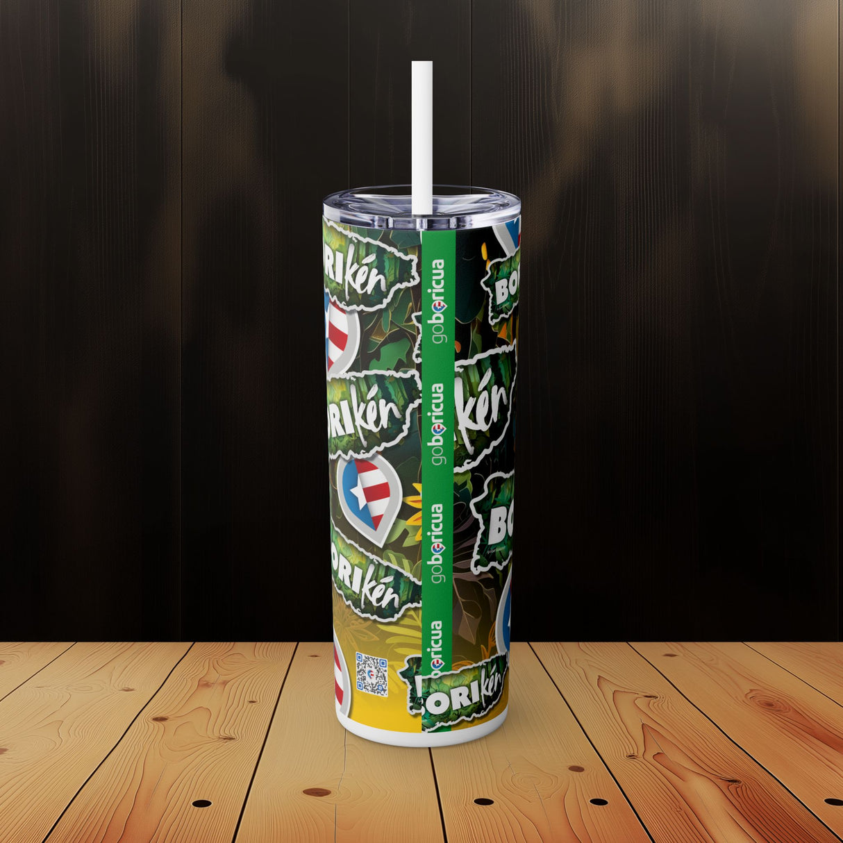 Borikén Skinny Tumbler with Straw, 20oz