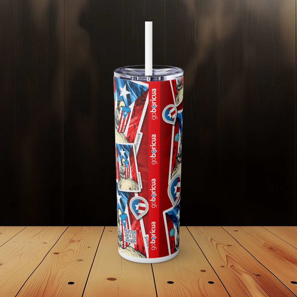 Borincano Skinny Tumbler with Straw, 20oz