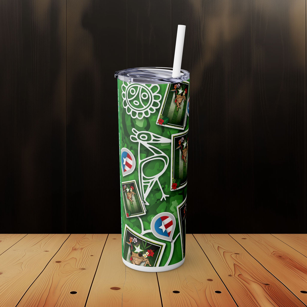 Coquí Indígena Skinny Tumbler with Straw, 20oz